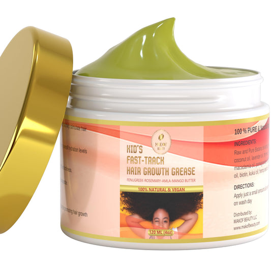 MAKOF BEAUTY Kid's Hair Growth Grease bottle for easy daily scalp massage and nourishment.