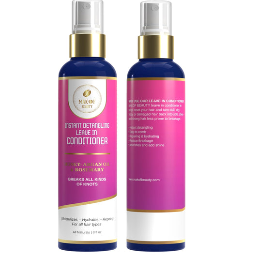 MAKOF BEAUTY Leave-In Conditioner Spray detangles for easier styling.
