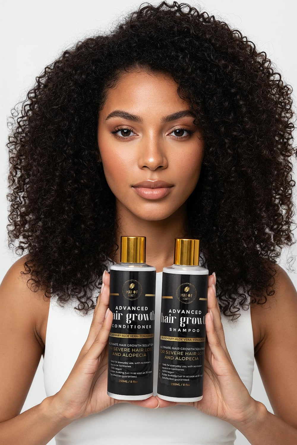 MAKOF BEAUTY Sulfate-free label conveys gentle cleansing for sensitive scalps.