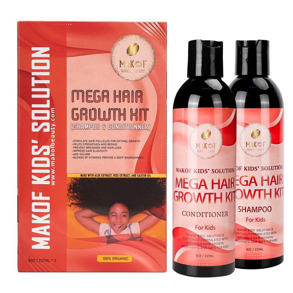 Makof Kid's Hair Growth Set conditioner bottle boosts detangling and softness.