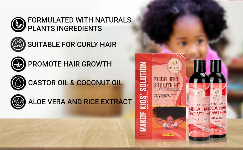 Makof Kid's Hair Growth Set leave-in conditioner bottle provides lasting hydration.