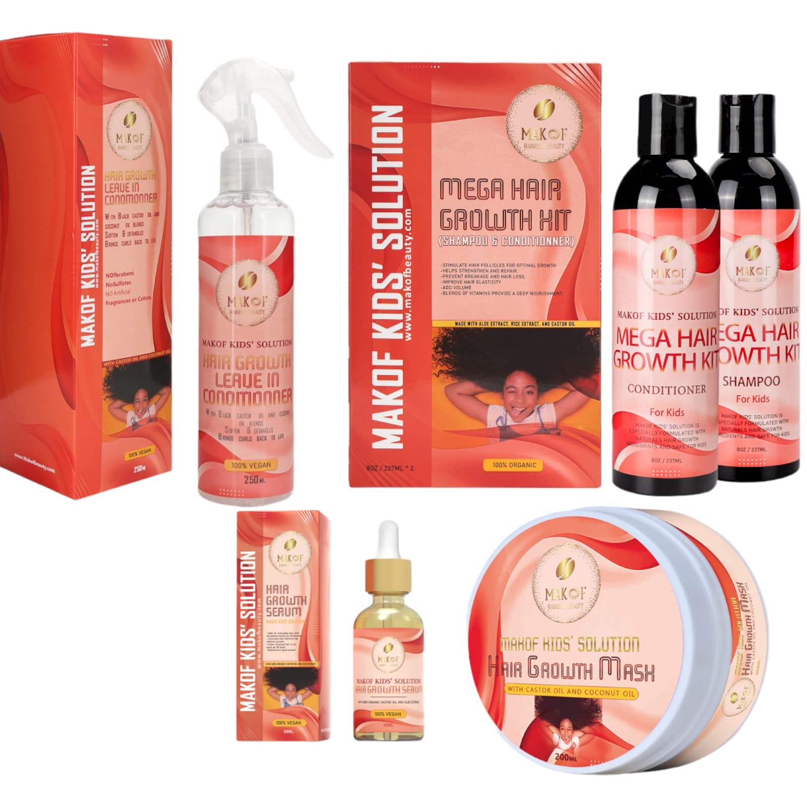 Makem Kid's Hair Growth Set shampoo bottle promotes gentle cleansing for healthy curls.