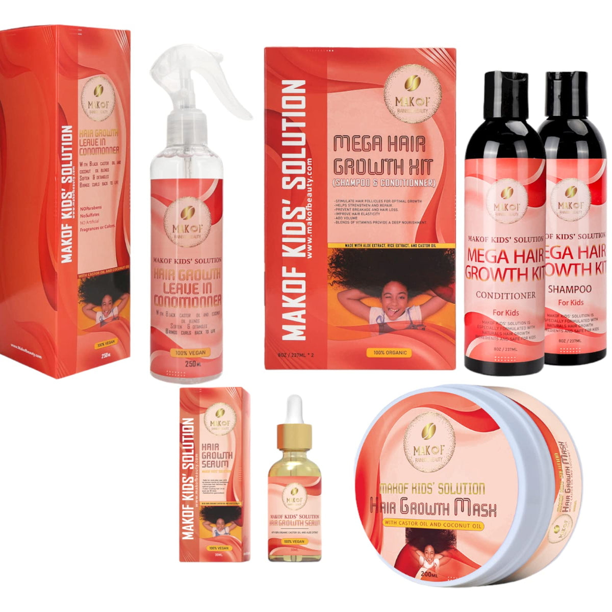 Makem Kid's Hair Growth Set shampoo bottle promotes gentle cleansing for healthy curls.