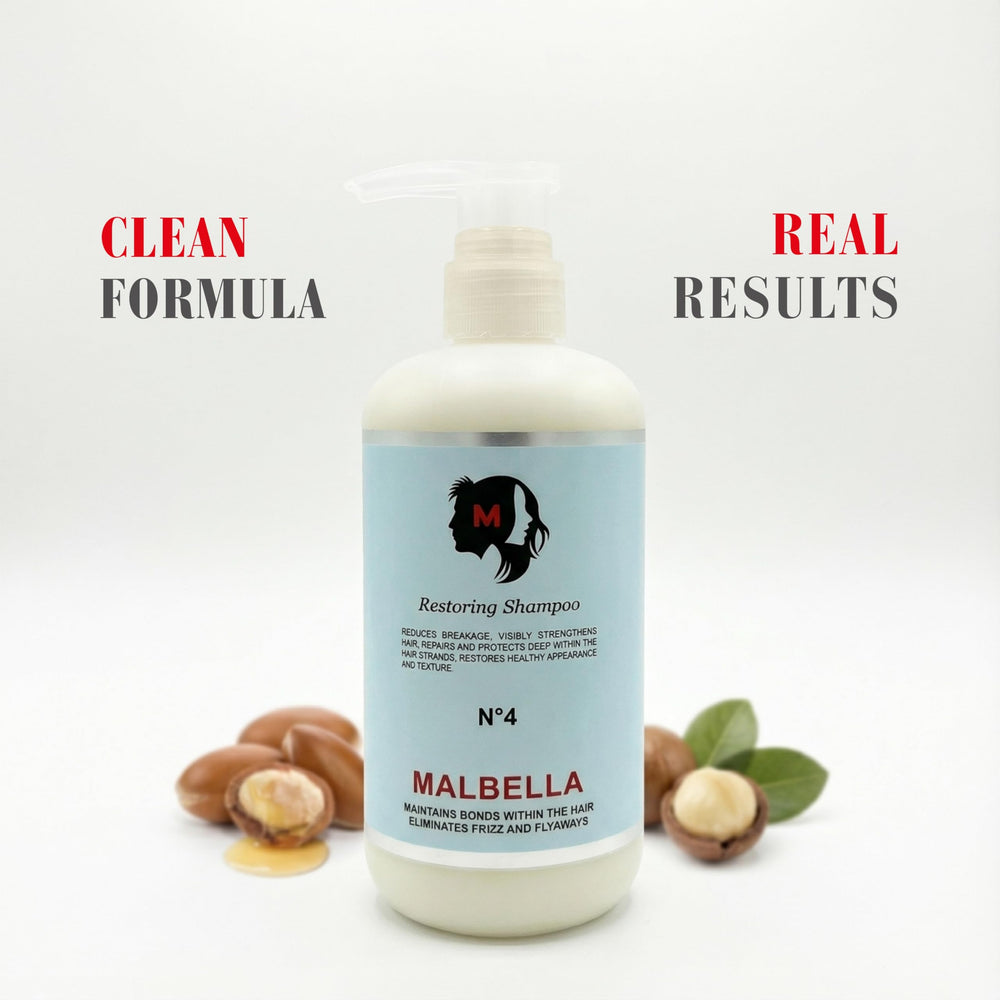 MALBELLA hair strands before and after treatment showing smoother, frizz-controlled texture.