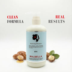 MALBELLA hair strands before and after treatment showing smoother, frizz-controlled texture.
