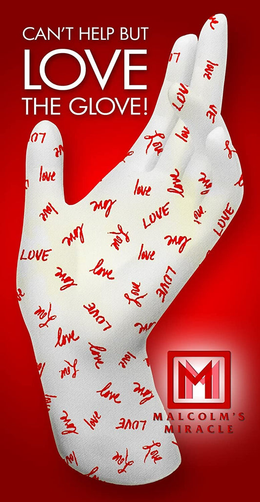 Malcolm's Miracle Love Moisturizing Gloves box front showing USA-made quality