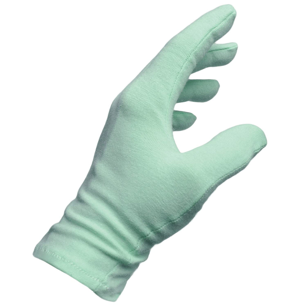 Malcolm's Miracle moisturizing gloves on hand provide snug, breathable warmth while absorbing lotion.