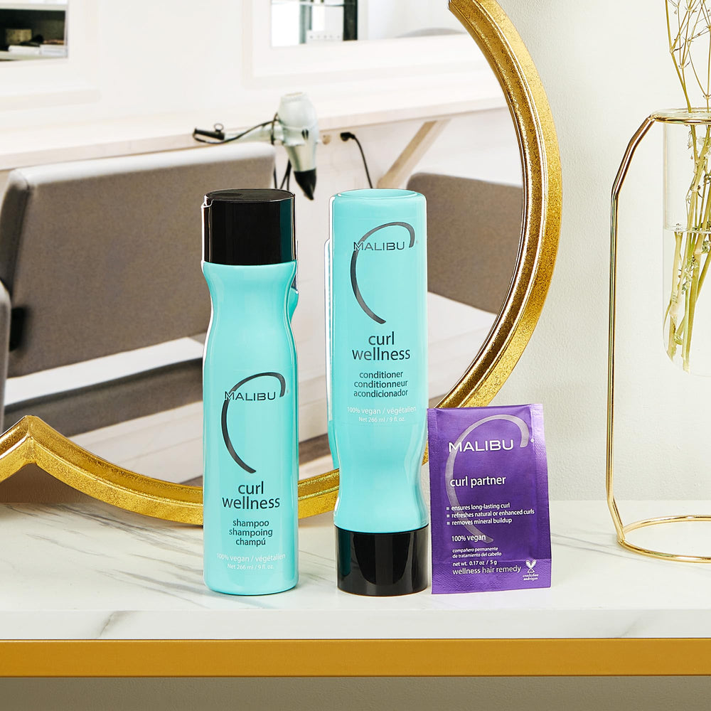 Malibu C Curl Partner Wellness Remedy packaging highlights vegan ingredients