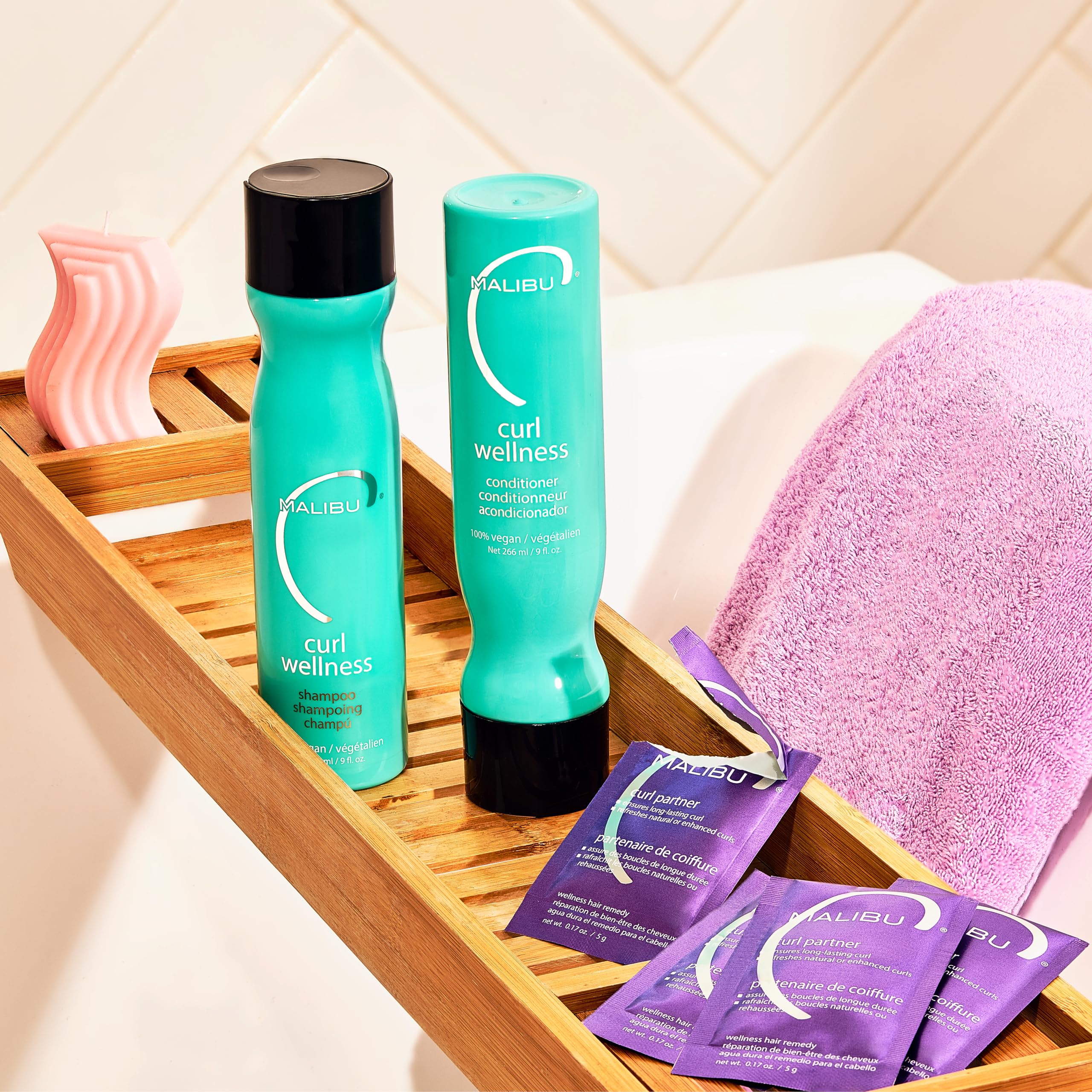 Malibu C Curl Partner Wellness Remedy shelf display for curl care fans