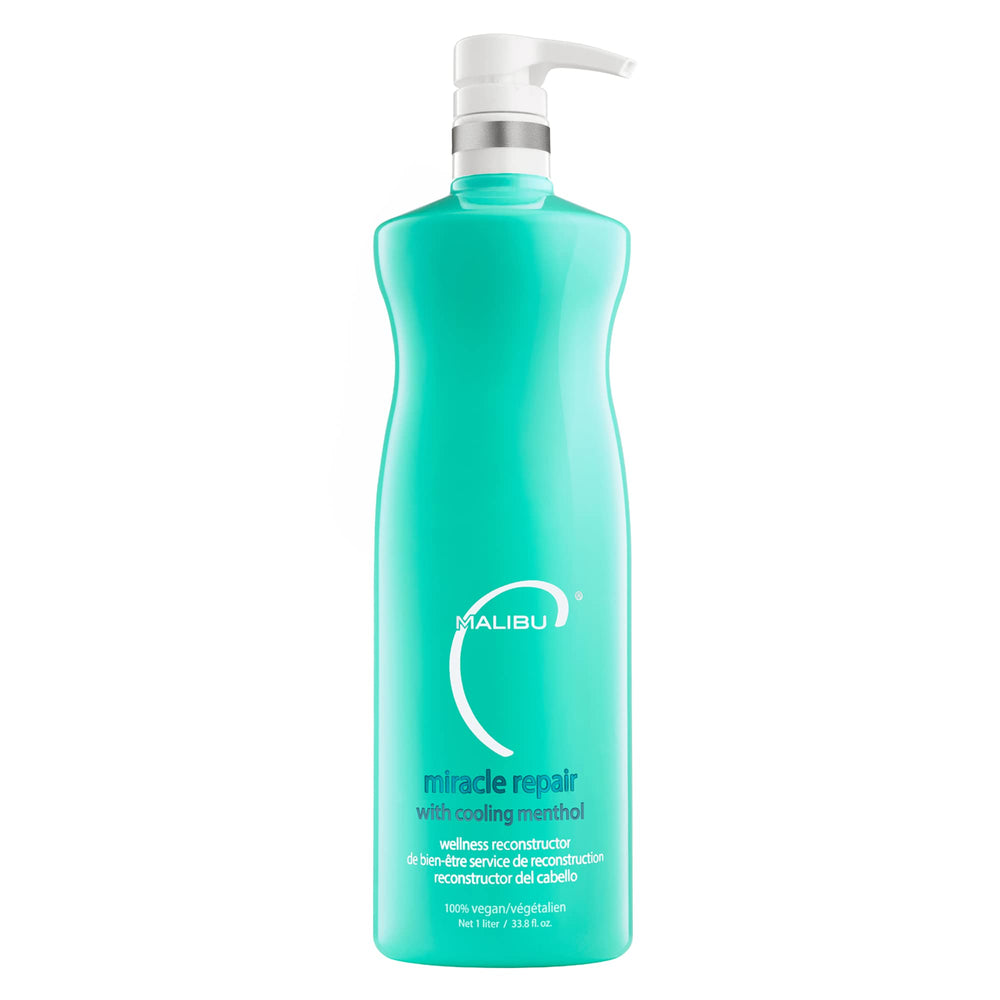 Malibu C Miracle Repair bottle closeup highlighting hydration for dry hair