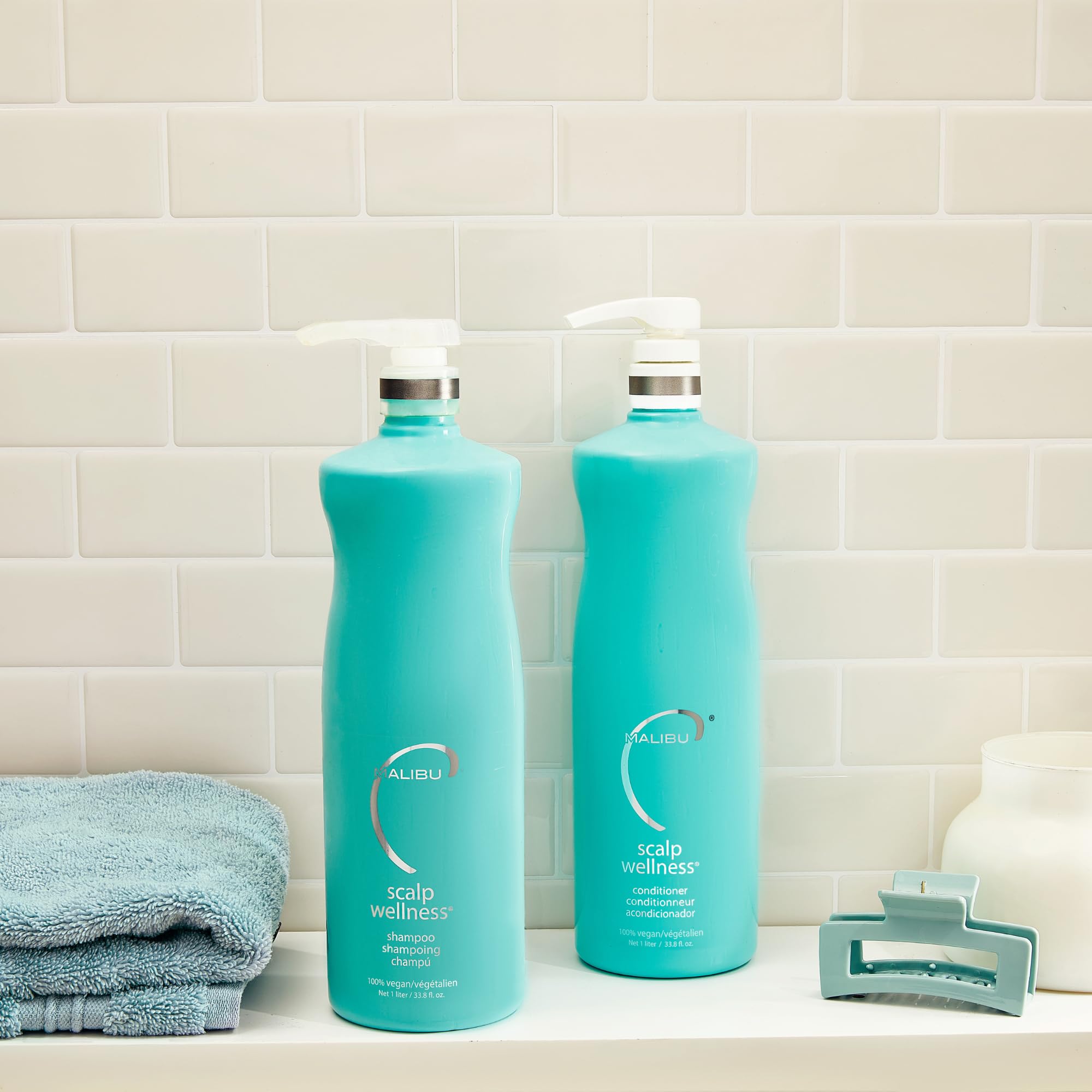 Shiny Malibu C shampoo bottle close-up highlighting menthol cooling sensation.