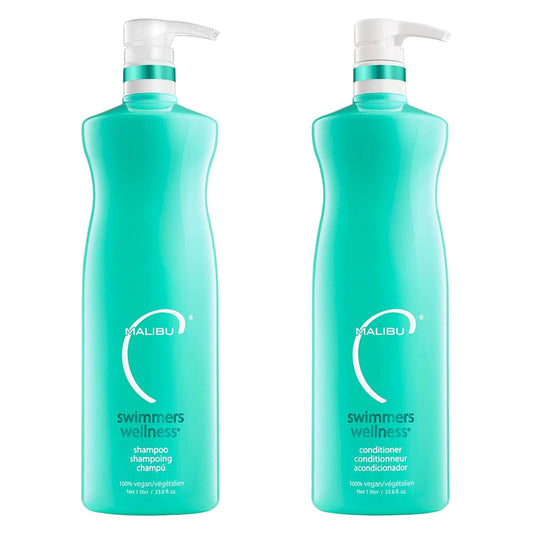 Malibu C Swimmers Wellness Shampoo bottle protects color from chlorine.