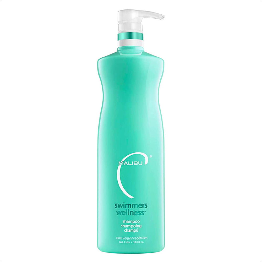 Malibu C Swimmers Wellness Shampoo bottle with pump for easy pool-side cleansing