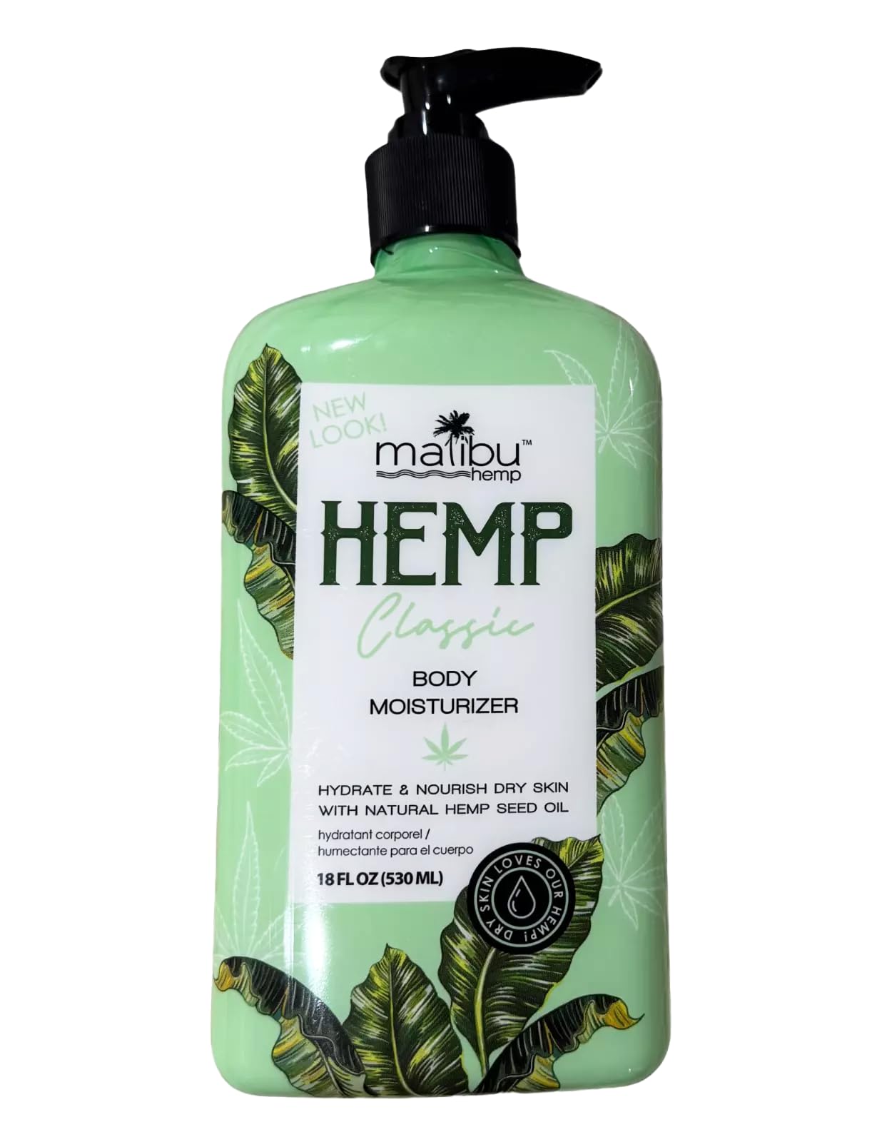 Malibu Hemp Classic bottle with pump for easy, mess-free hydration and usability