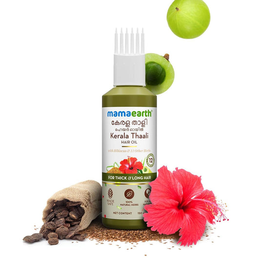 Mamaearth hibiscus and herbs close-up highlighting natural ingredients
