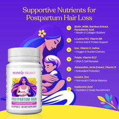 Mama’s Select postpartum vitamins label, a vegan option safe for breastfeeding moms.
