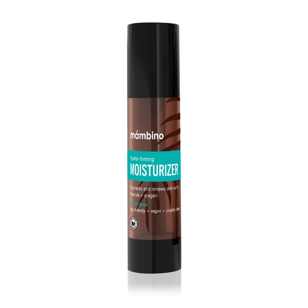 Mambino Organics Hydra-Firming moisturizer bottle on display for daily vegan hydration.