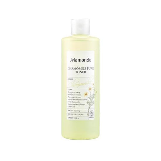 Mamonde Chamomile Pure Vegan Toner label closeup highlighting vegan formula.