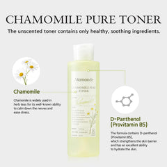 Mamonde Chamomile Pure Vegan Toner on skin during application for refreshed look.