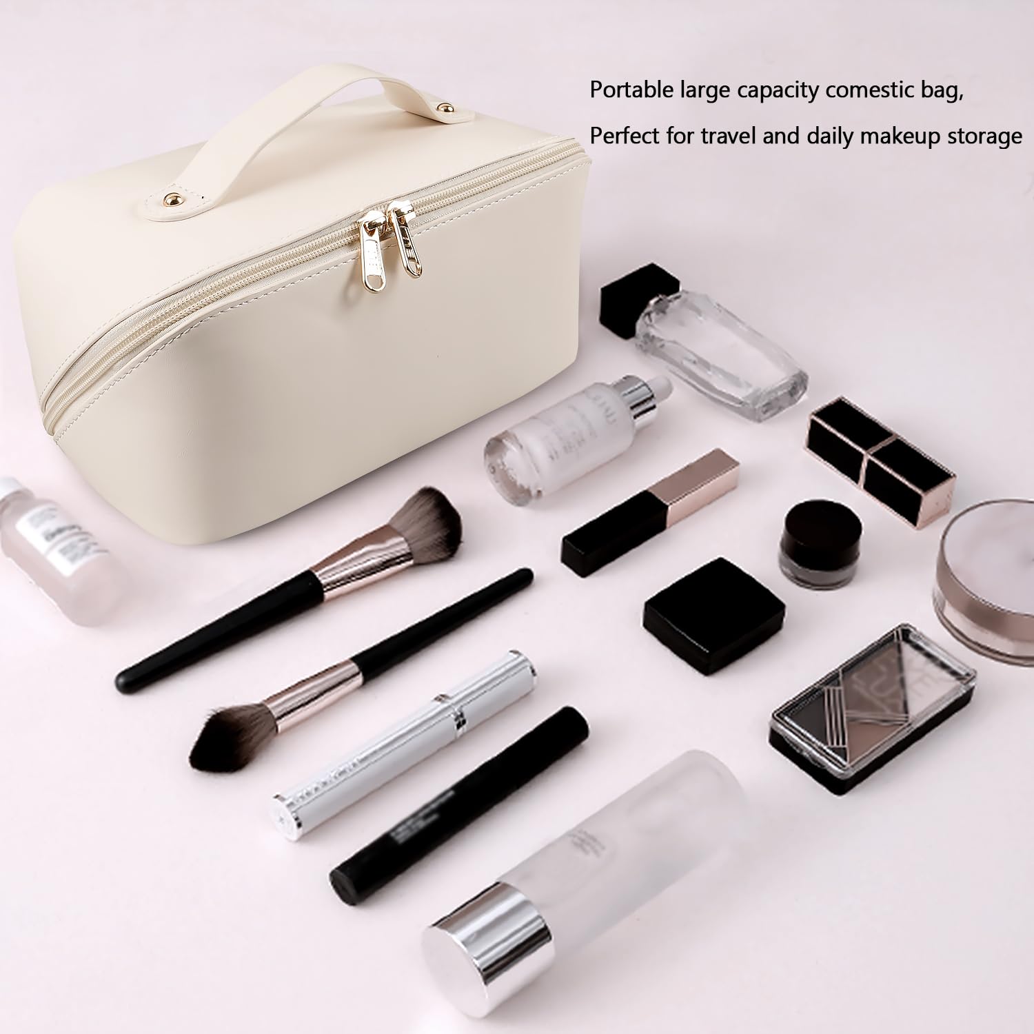 Open compartments show six organized sections for cosmetics and tools