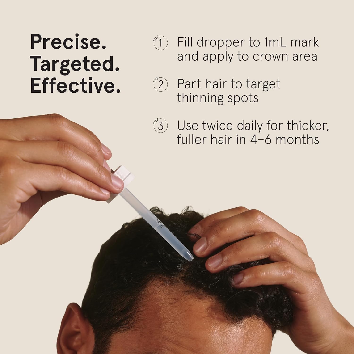 Man applying Keeps Minoxidil dropper to the crown