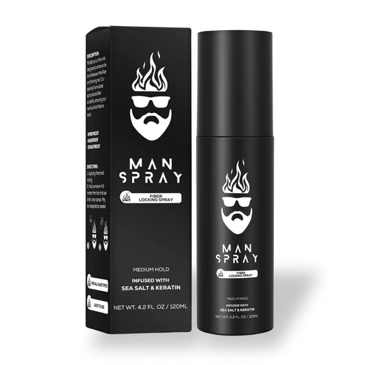 Man Essentials hair-fiber-locking-spray-bottle for secure hold.