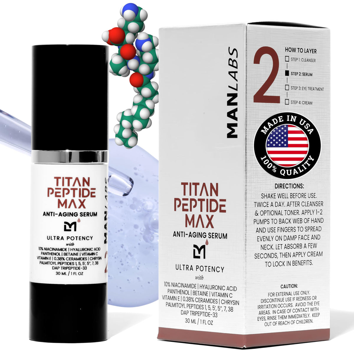 Man Labs Titan MAX airless pump bottle, unscented for daily use.