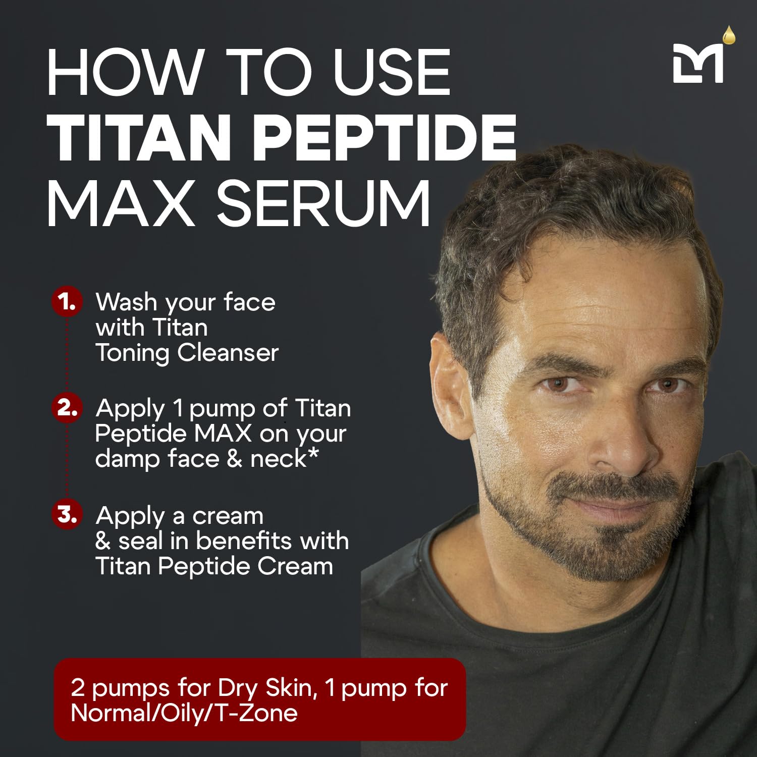 Applying Titan MAX serum to skin for smooth, hydrated texture.