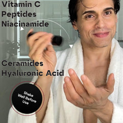 Titan MAX label close-up shows Niacinamide, HA, and ceramides.