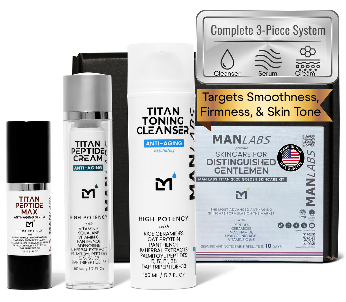 Man Labs Titan Toning Cleanser bottle for a refreshing cleanse and prep skin.