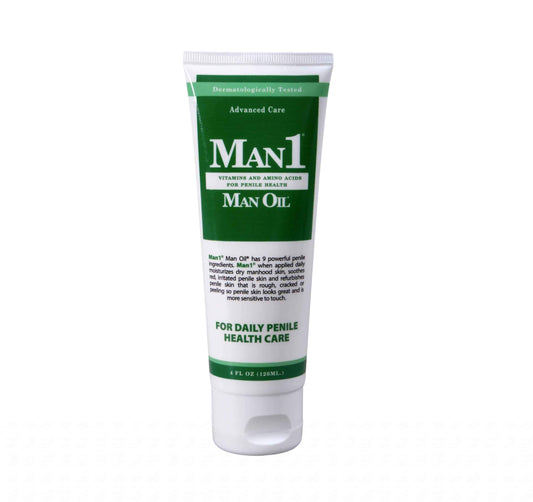 Man1 Man Oil penile health cream tube provides fast, fragrance-free care.