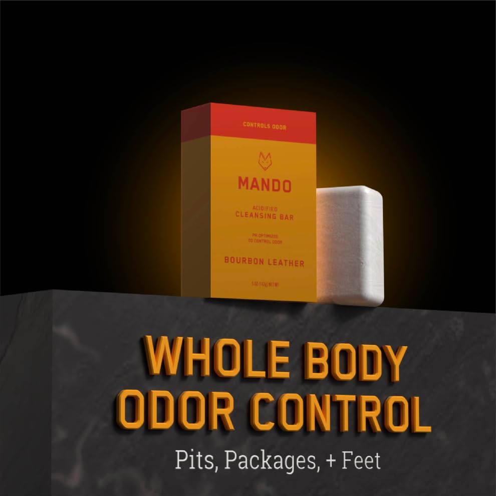 Mando Acidified Cleansing Bar after shower highlights 24-hour odor control