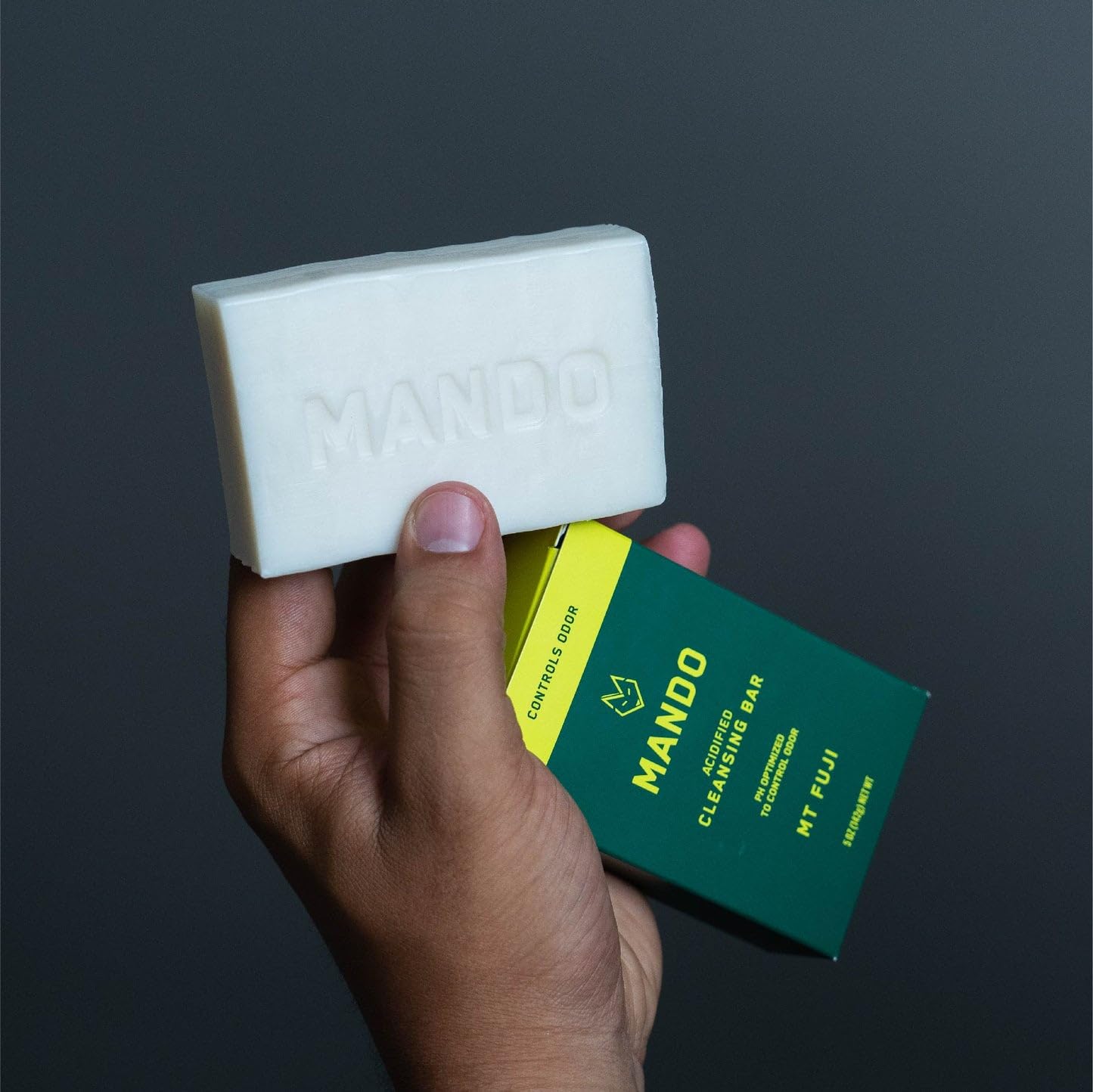 Shower-ready scene with Mando bar in hand for daily odor management.