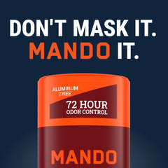 Mando Bourbon Leather Deodorant label close-up notes hypoallergenic and aluminum-free claims