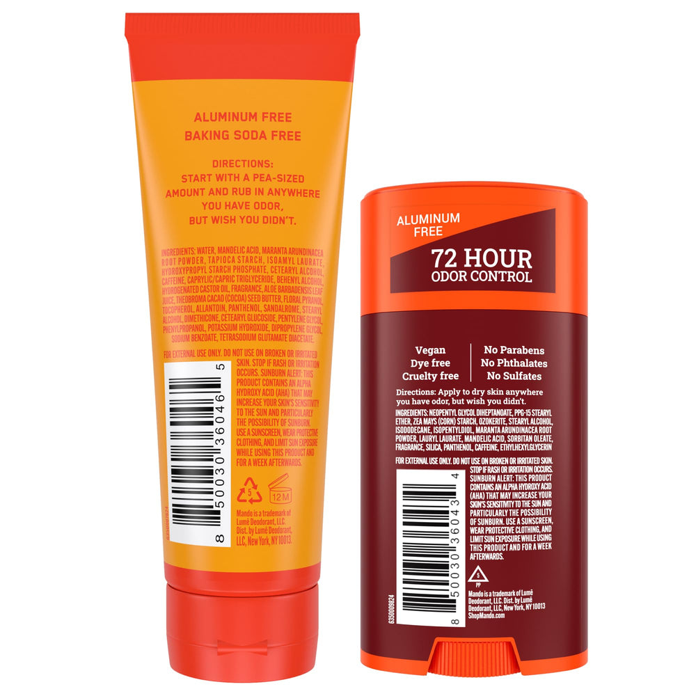 Mando Bourbon Leather Deodorant tube cap close-up showing aluminum free formula