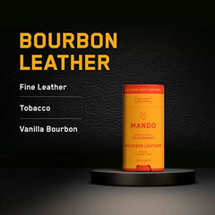 Mando Bourbon Leather Deodorant tube close-up highlighting pH balanced preodorant tech