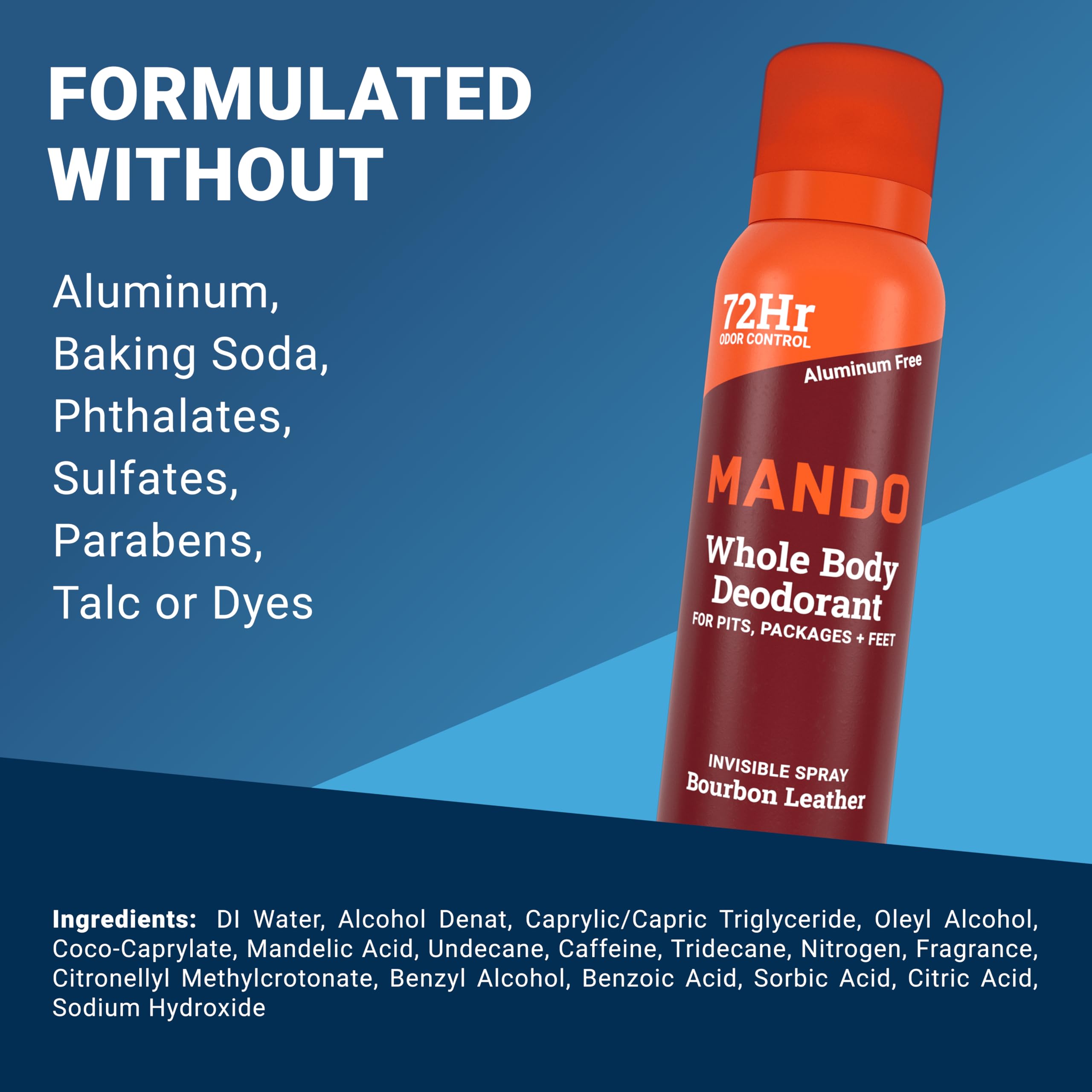 Mando Bourbon Leather label detail highlights aluminum-free formula.