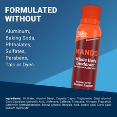 Mando Bourbon Leather label detail highlights aluminum-free formula.