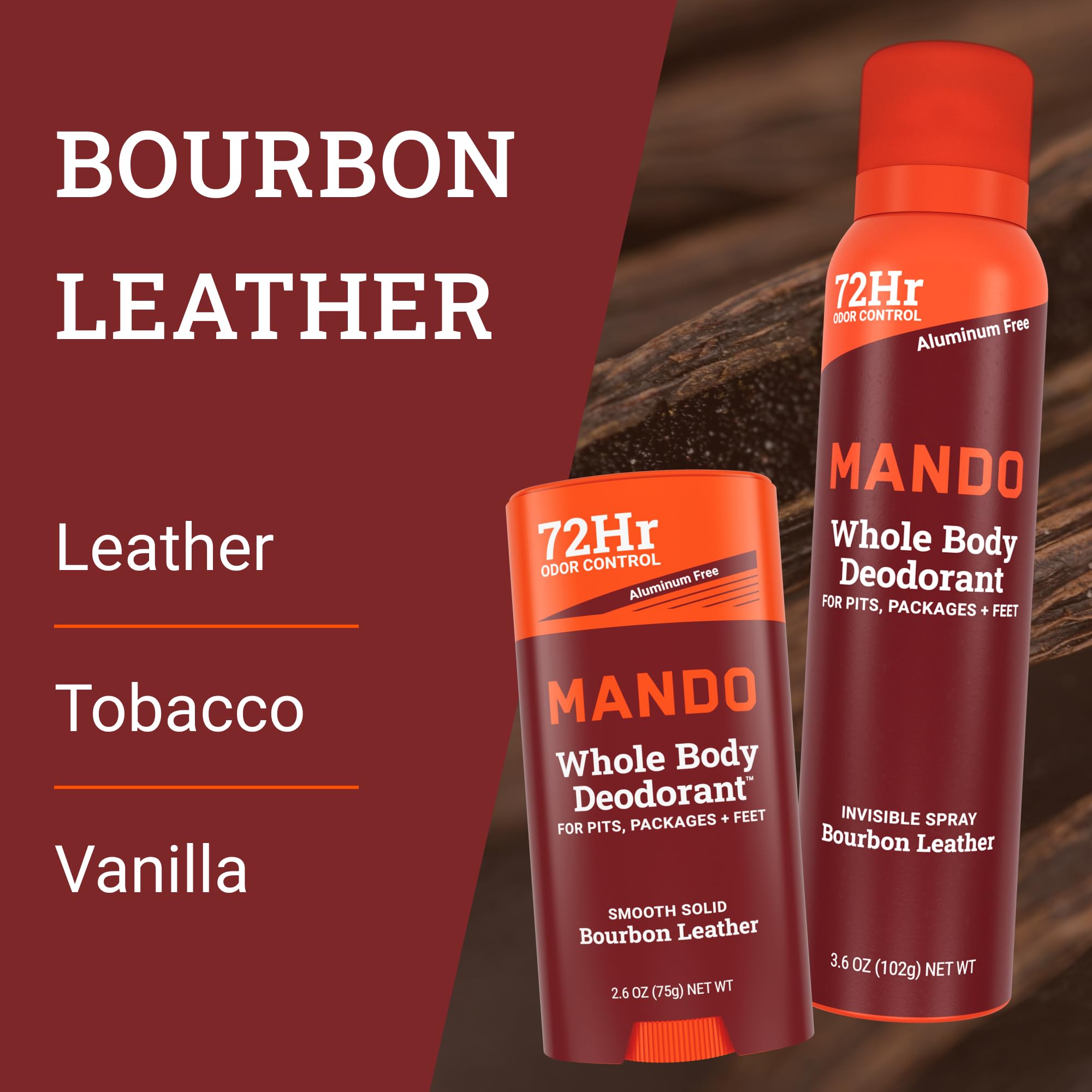 Spray deodorant from Mando Bourbon Leather being dispensed on skin.