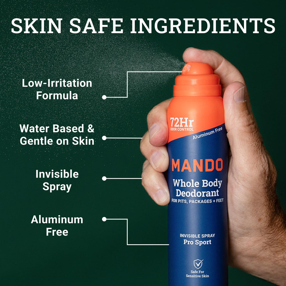 Mando invisible spray being applied for quick odor prevention.