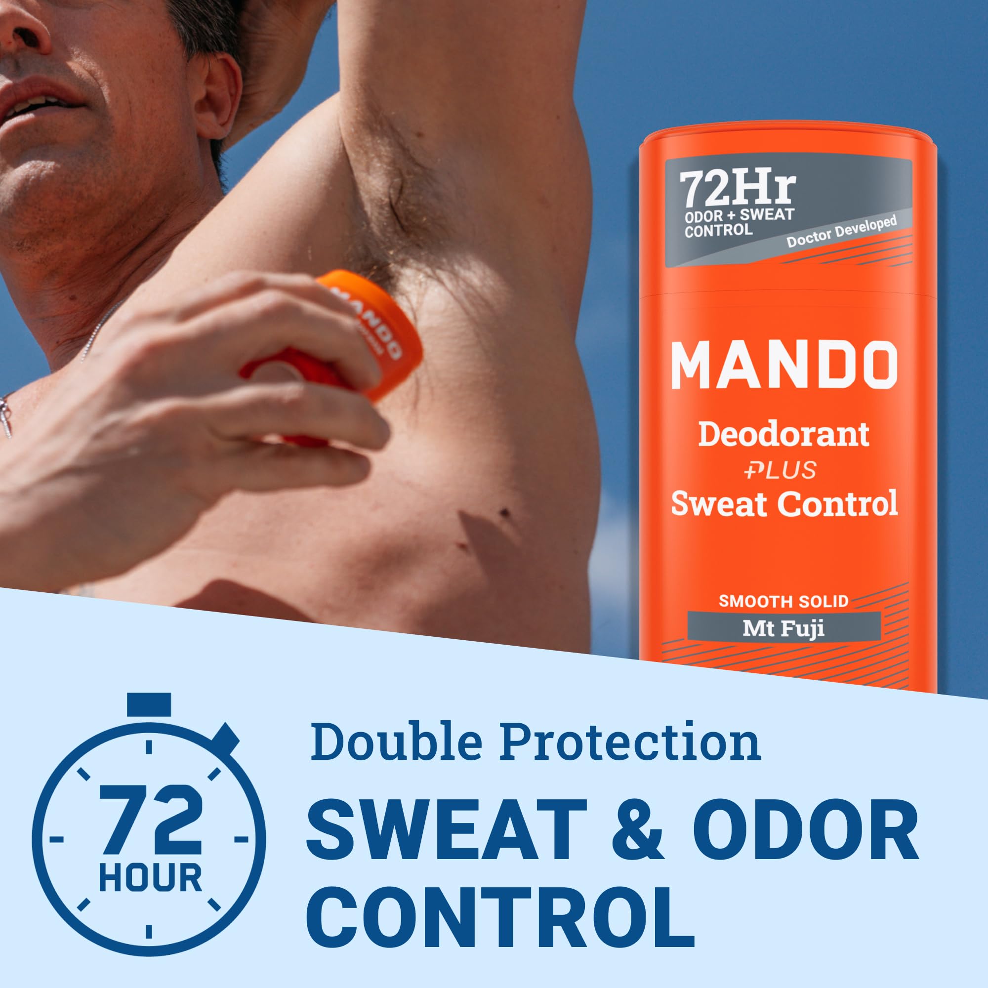 Mando Mt Fuji stick label highlights tubeless design and 72-hour protection claim.