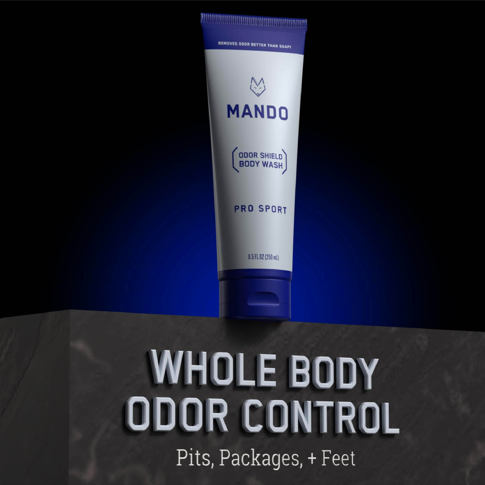 Mando Odor Shield after-shower-glow suggests long-lasting freshness