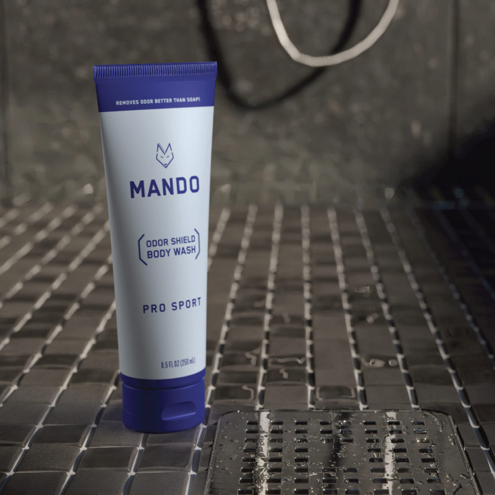 Mando Odor Shield texture-glistening skin-safe wash experience