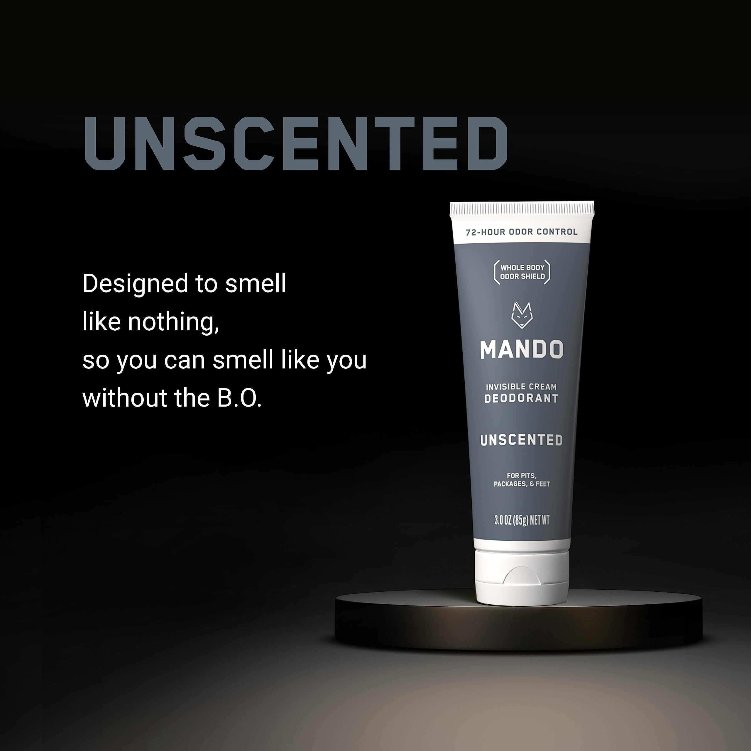 Mando packaging with tube demonstrates aluminum-free, dye-free skin-safe design.