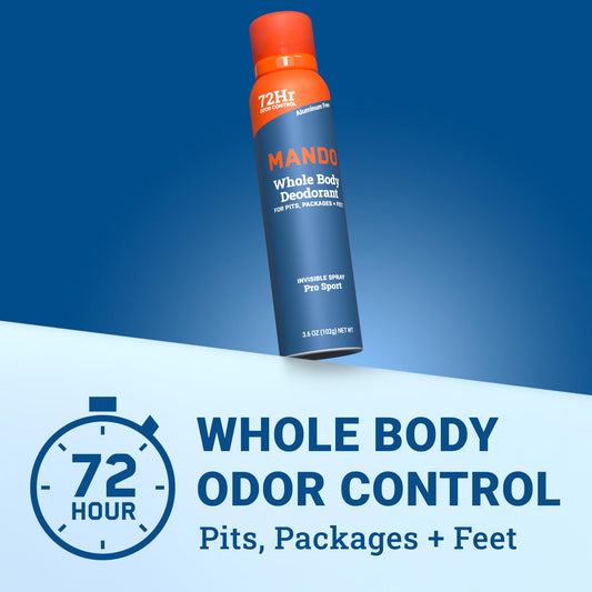 Mando Pro Sport 72-hour odor control bottle demonstrates long-lasting freshness.