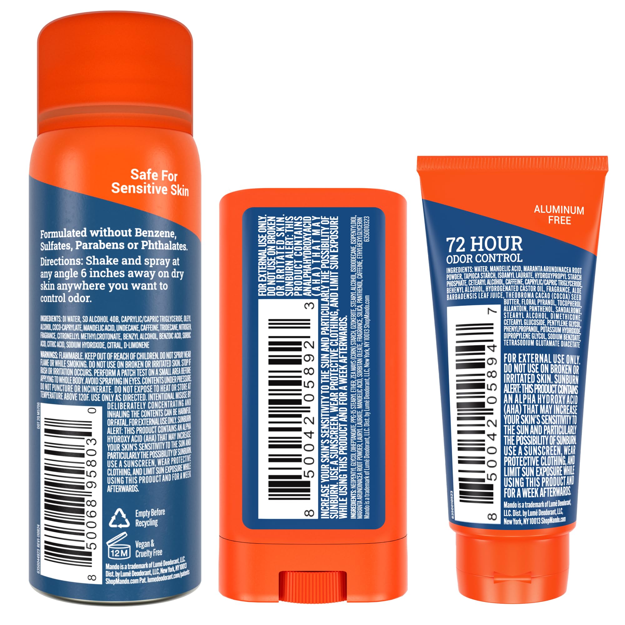 Mando Pro Sport scent evokes gym-ready freshness in a compact trio.