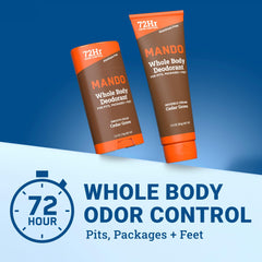 Mando solid-stick Cedar Grove packaging highlights convenient, aluminum-free odor protection.