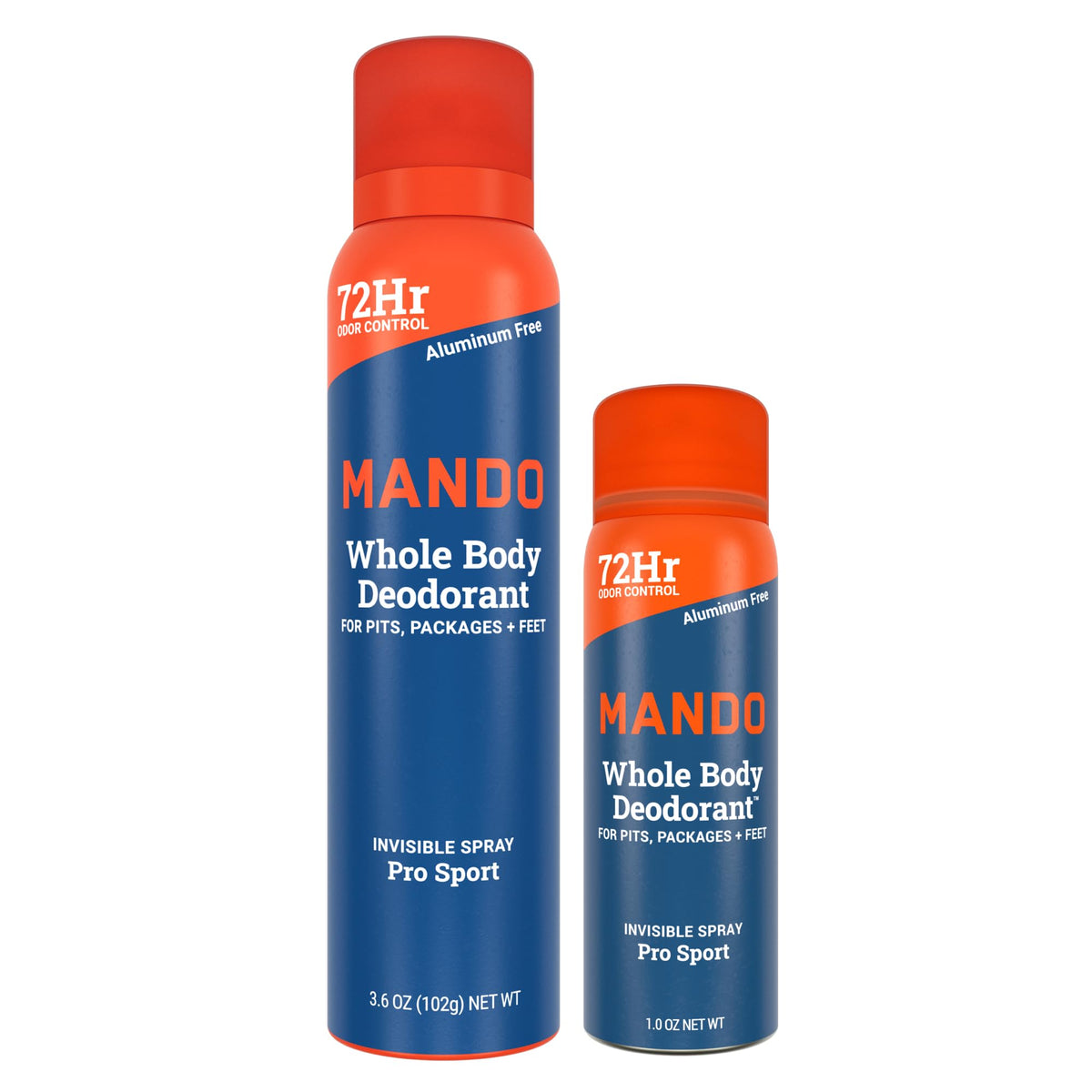 Mando full-size sport deodorant spray can for all-day odor protection.