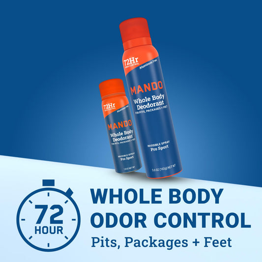 Mando mini deodorant spray can provides on-the-go freshness.