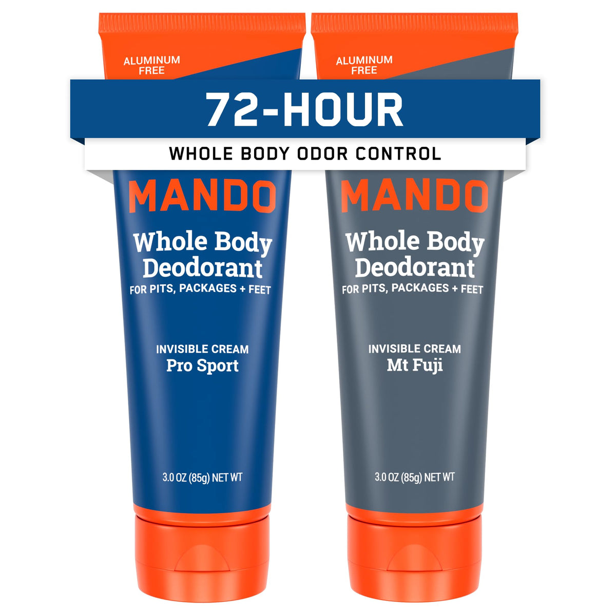 Mando whole body deodorant pack2 front view with dual tubes for daily odor control